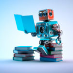 small-robot-sitting-on-pile-of-books-and-reading